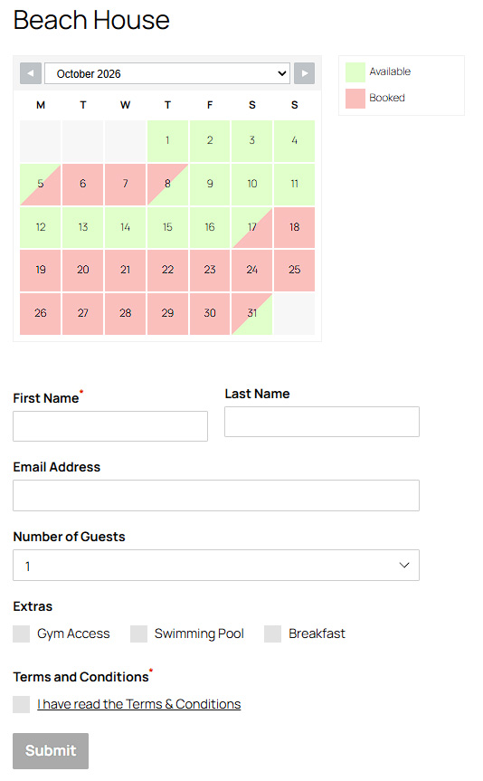 WP Booking System front-end display
