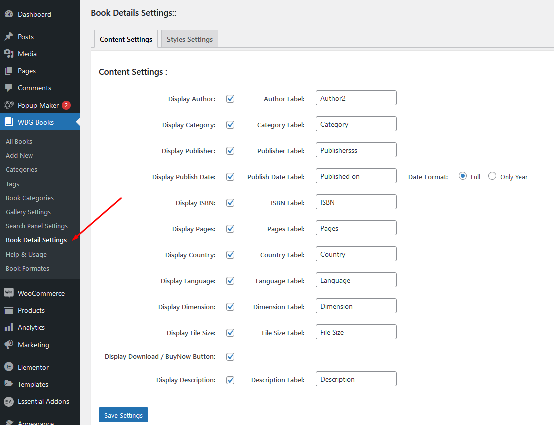 Gallery Single Page Settings Page