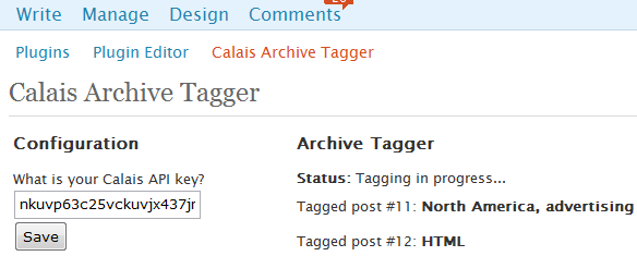 Calais Archve Tagger interface
