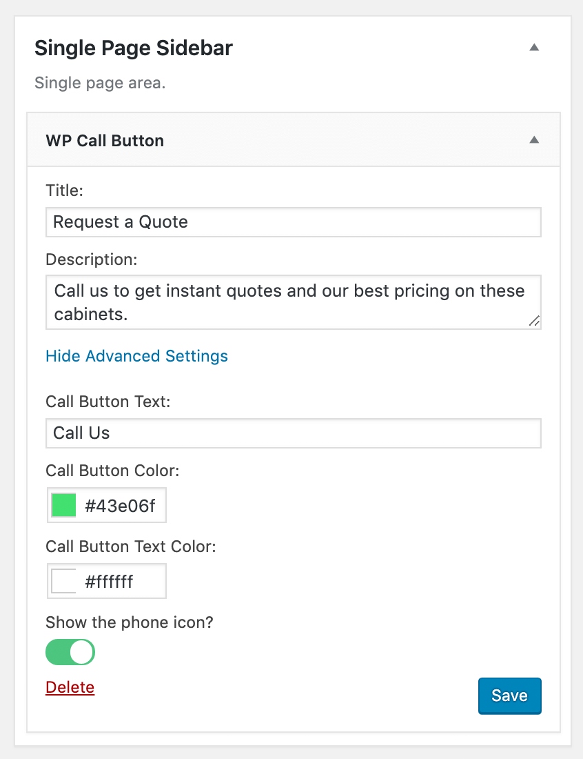 Call Now Button Sidebar Widget