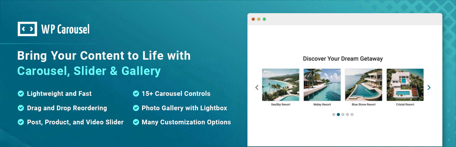 Carousel, Slider, Photo Gallery with Lightbox, Video Slider, by WP Carousel