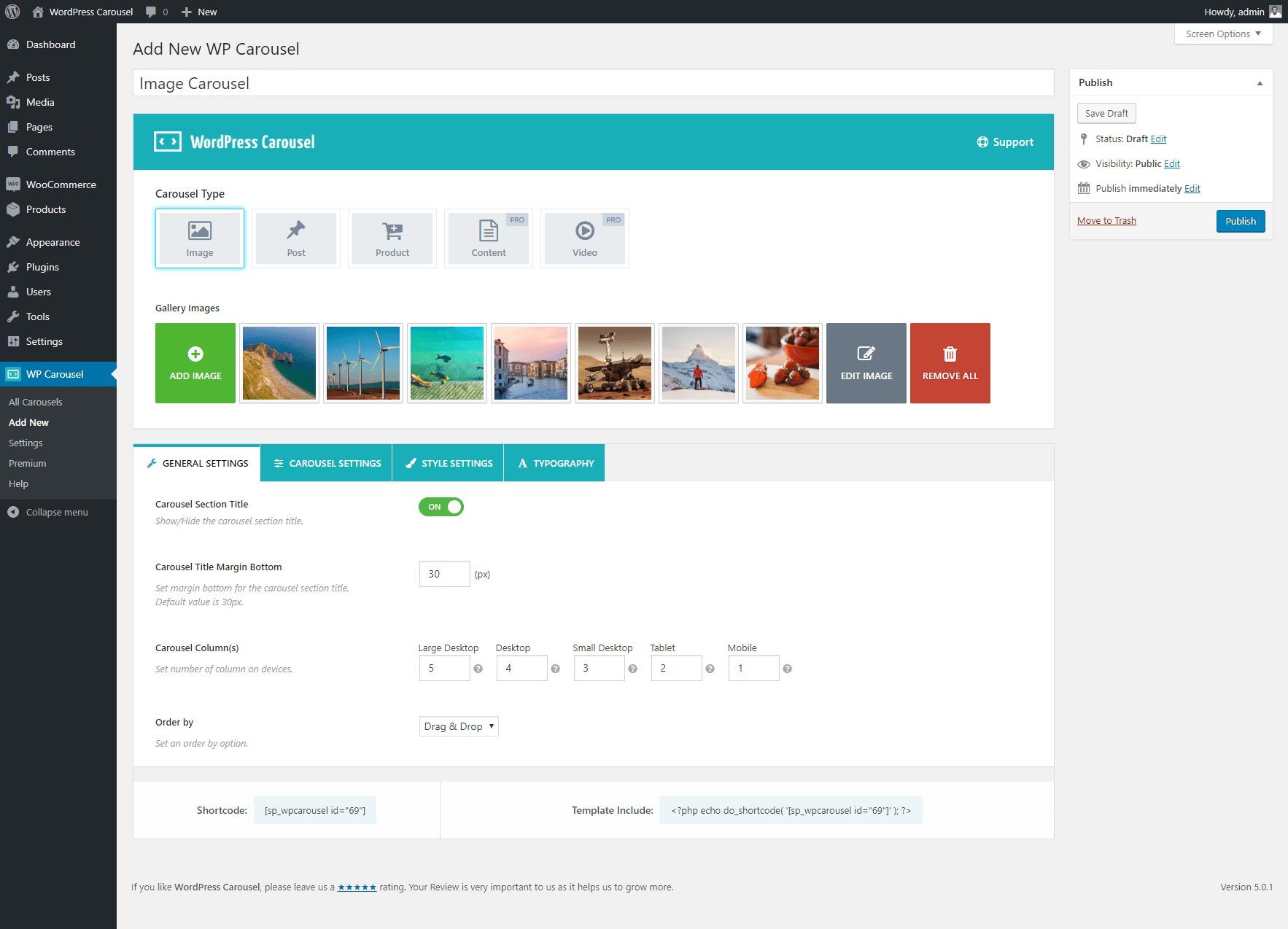 General Settings (Image Carousel).