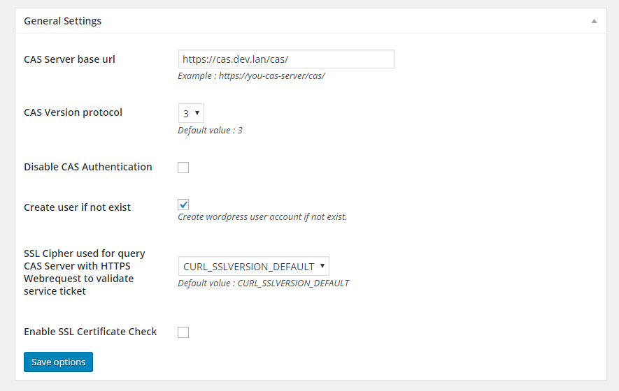 This is the basic options of the plugin.