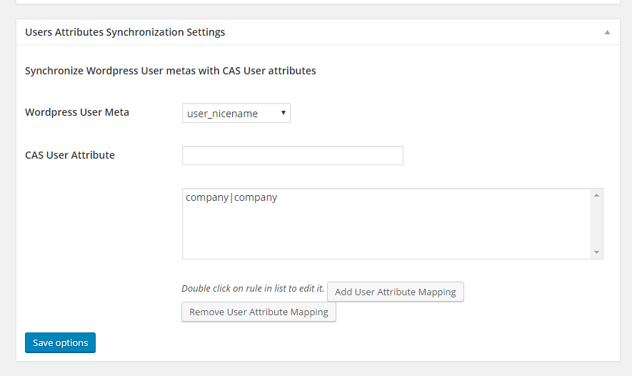 Synchronize Wordpress User metas with CAS User attributes.