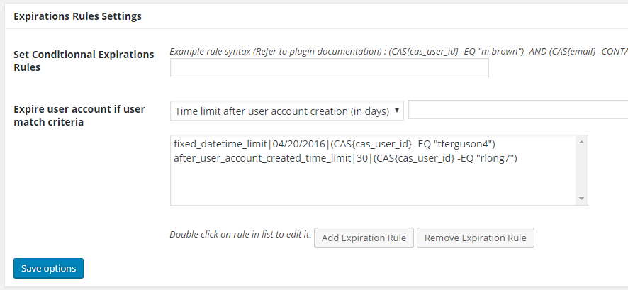 Define user account expiration rules bases on CAS User attributes (after x days from user creation date).