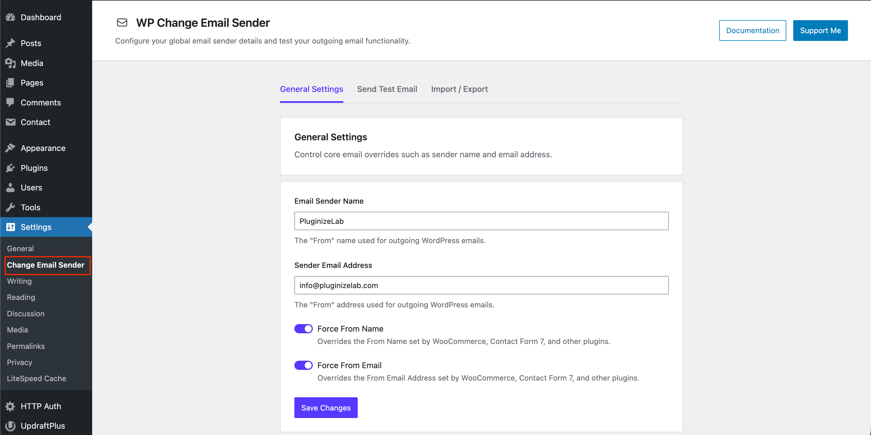 WP Change Email Sender