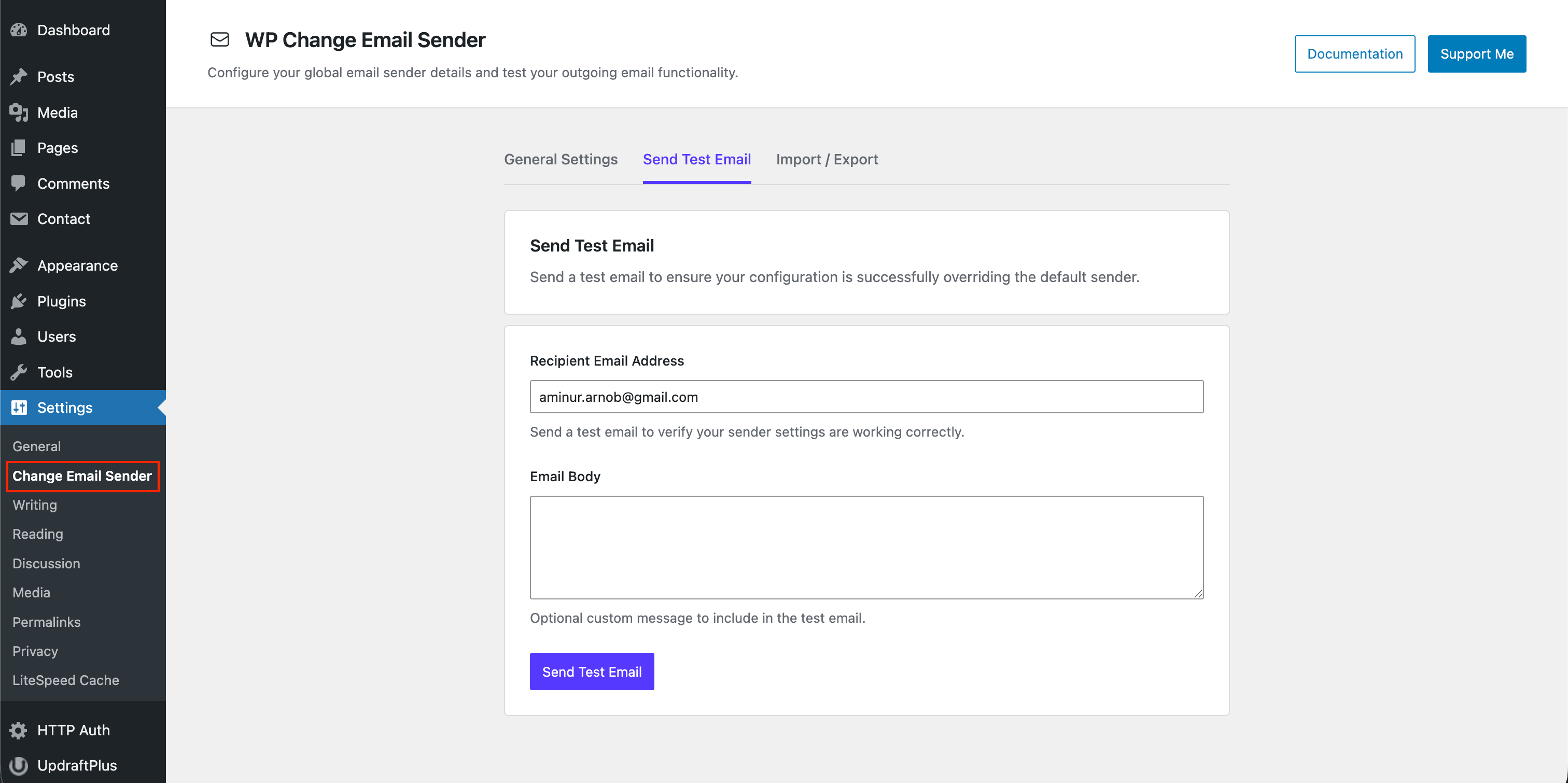 WP Change Email Sender