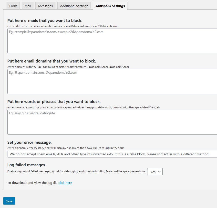 Antispam Setting in contact form 7.