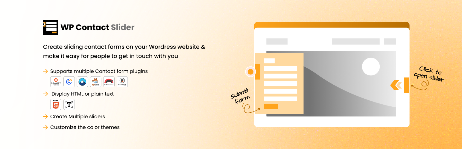 WordPress 外掛 WP Contact Slider – Slide Out Contact Form for WordPress to display Contact Form 7, Gravity Forms, WP Forms, Ninja Forms, plain text/HTML & other shortcodes 的封面圖片。