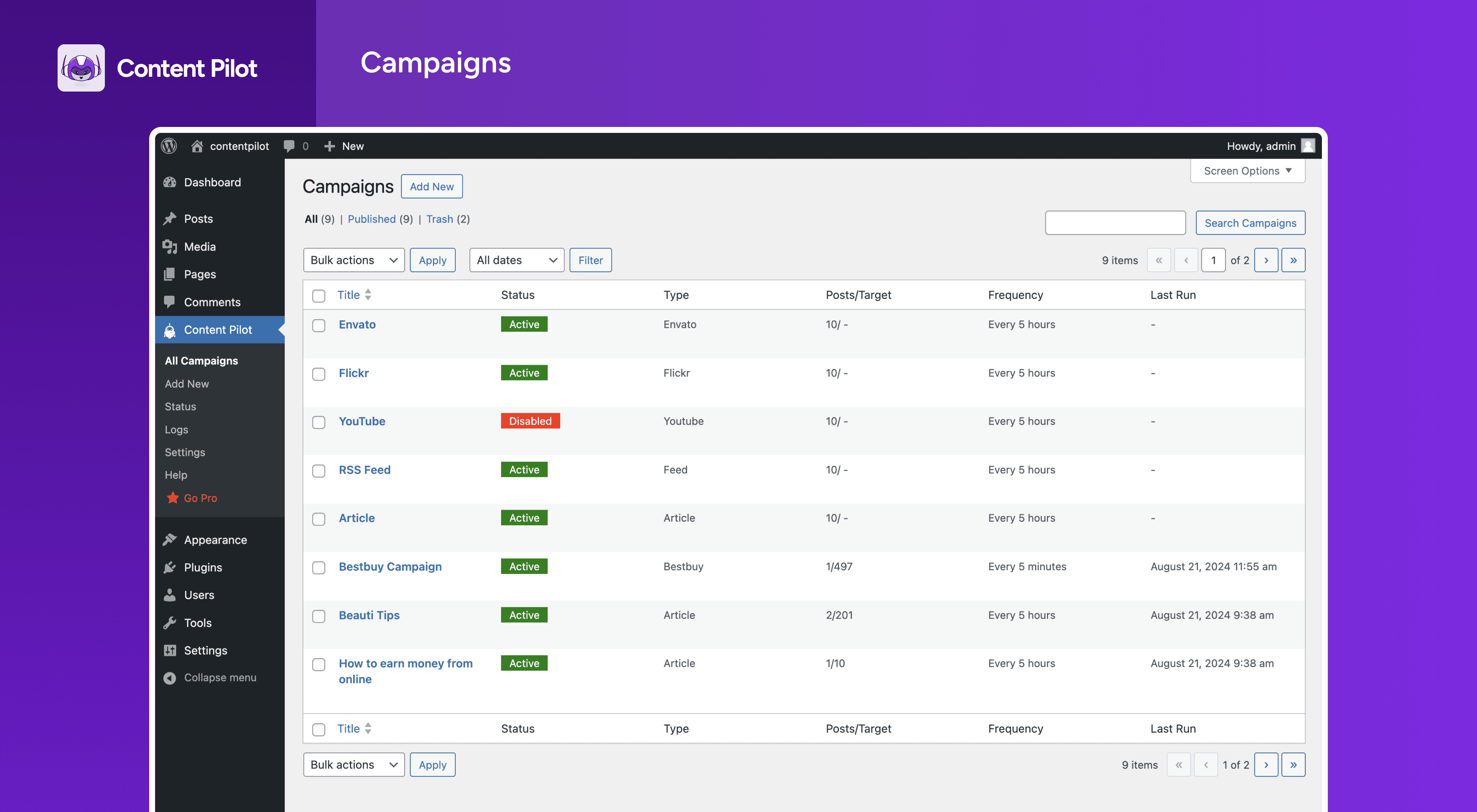 Campaign List Page