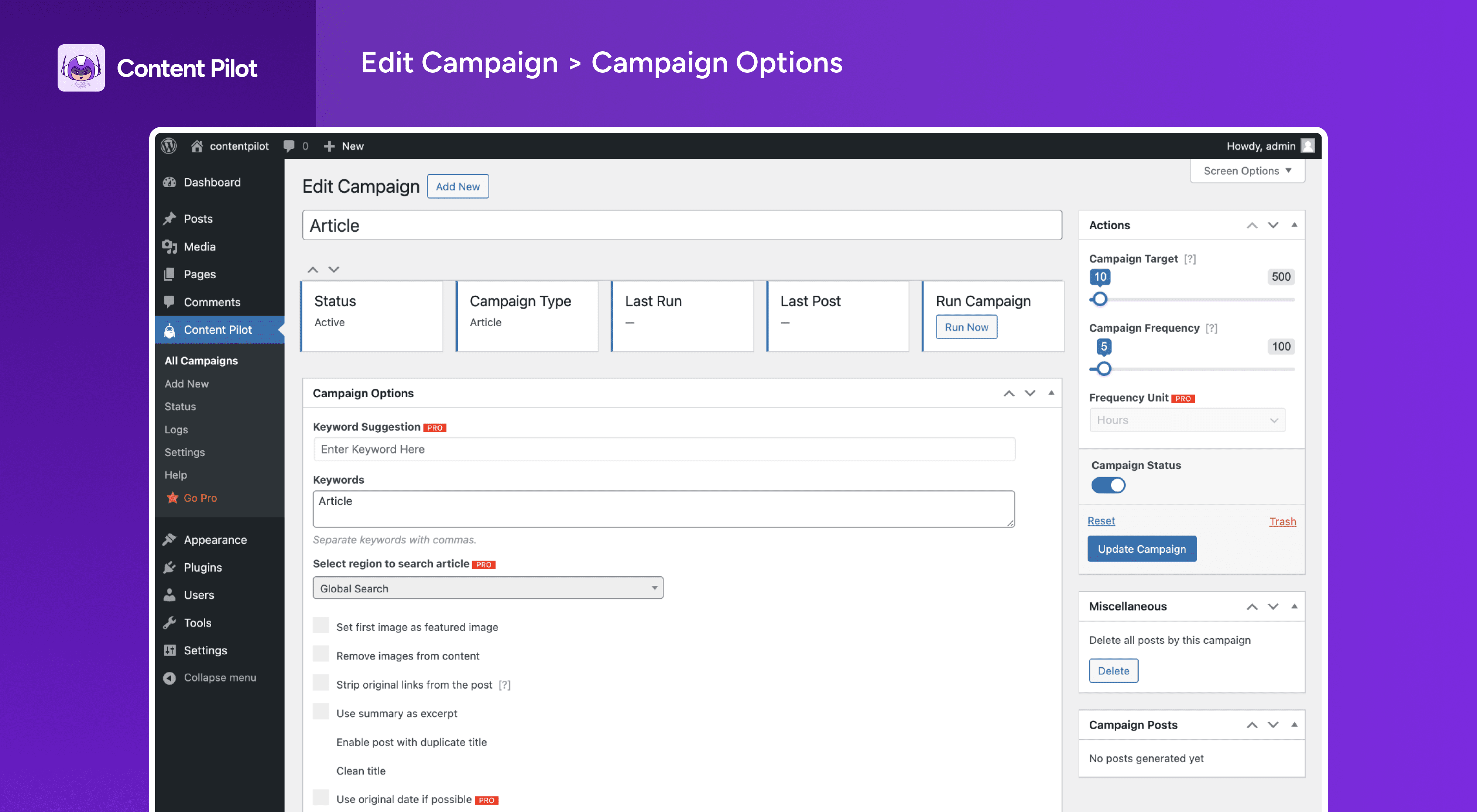 Campaign Option Settings