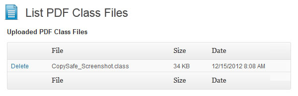 The document file manager will list all uploaded document class files.