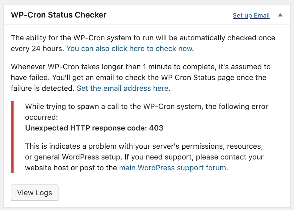 WP-Cron Status Checker　エラー　画像