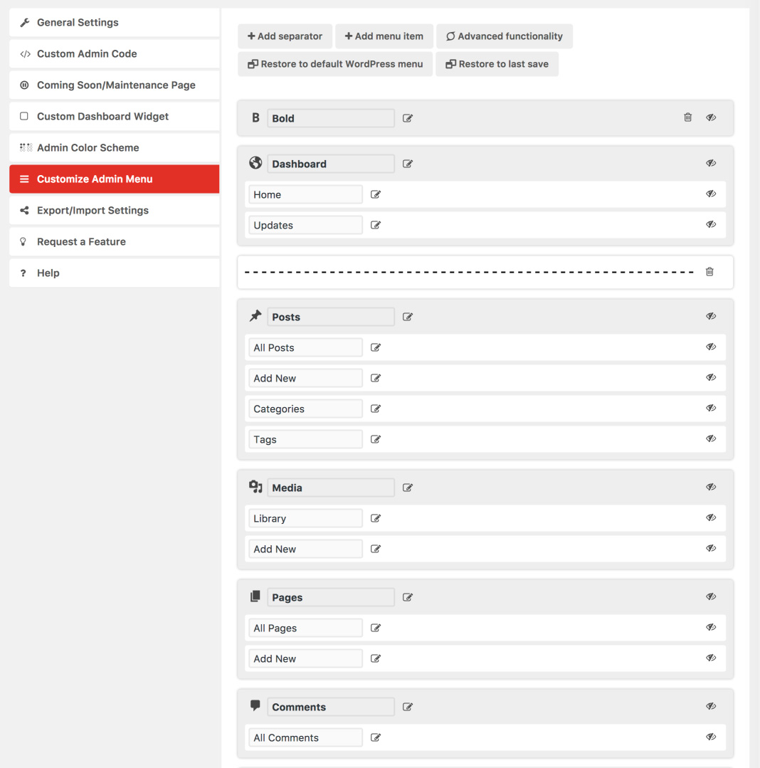 WP Custom Admin Interface