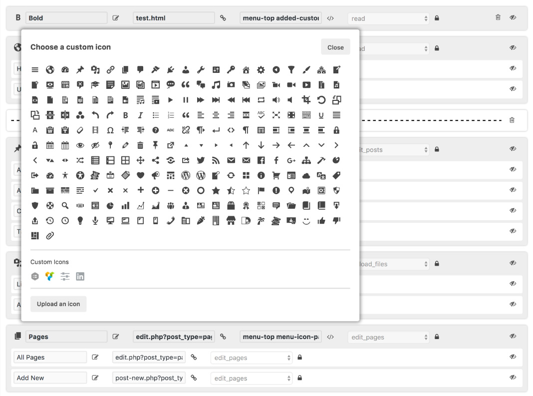 Upload a custom icon for menu items