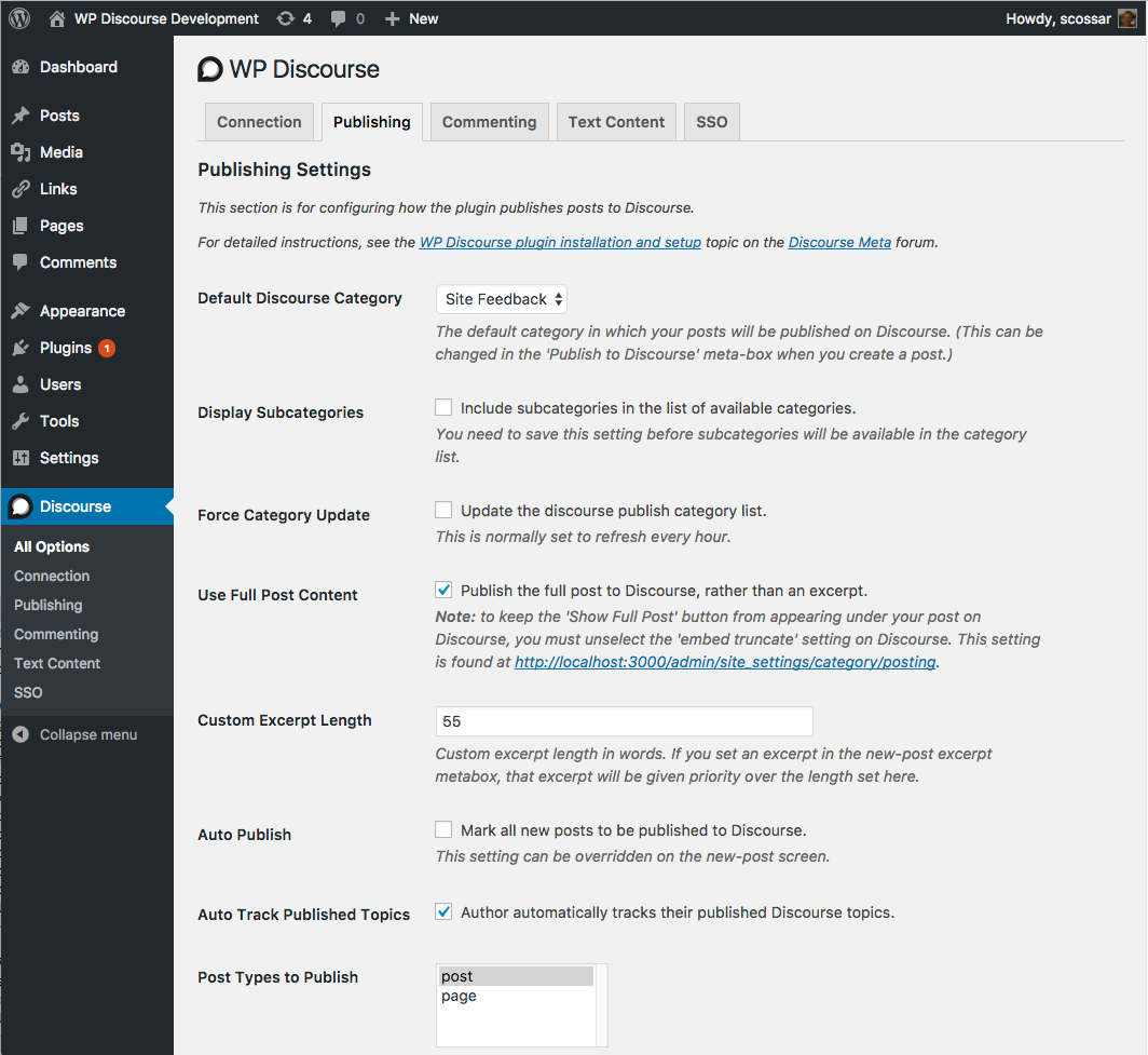 <p>Configuring the plugin: the Publishing settings tab.</p>