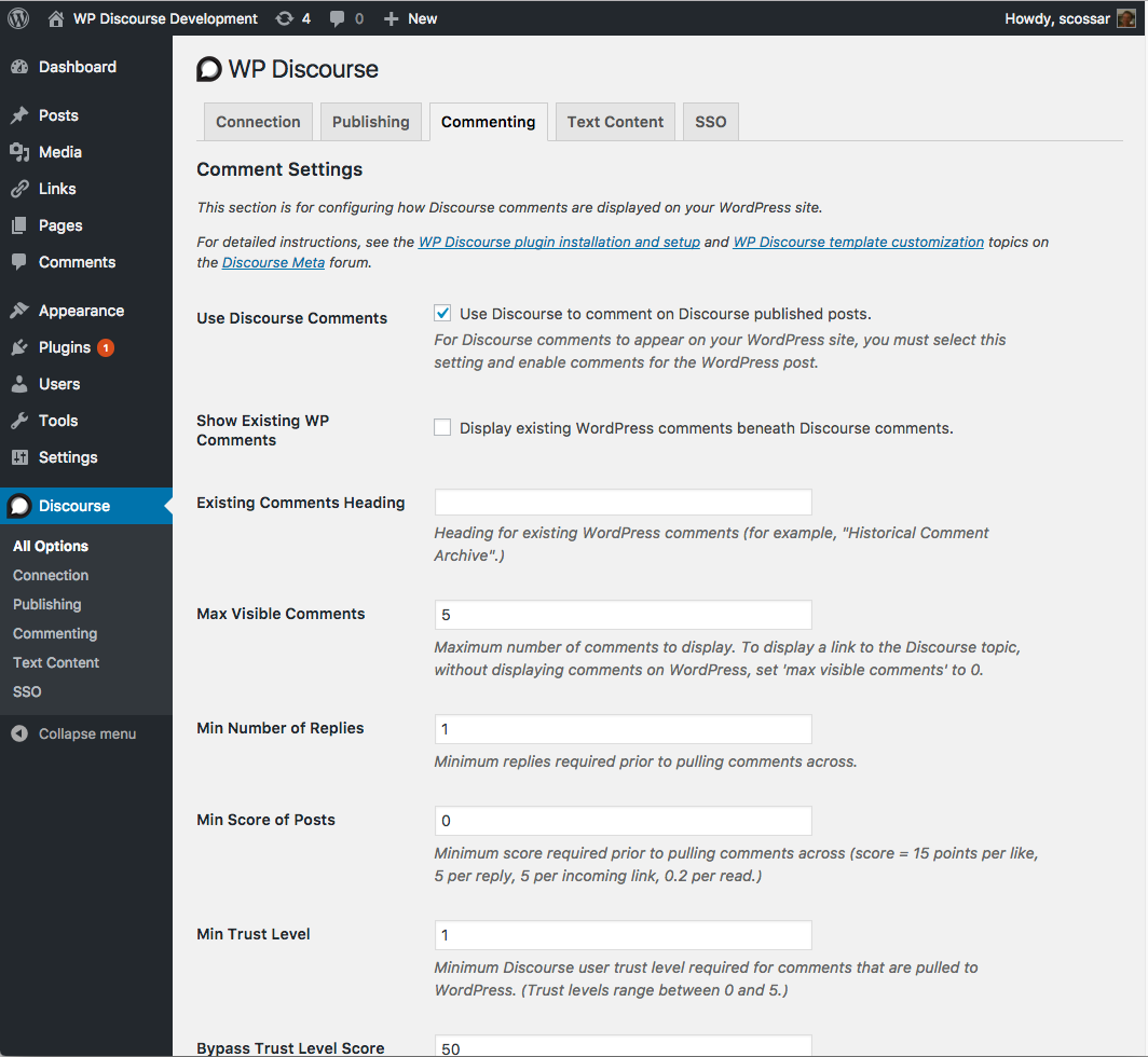 <p>Configuring the plugin: the Commenting settings tab.</p>