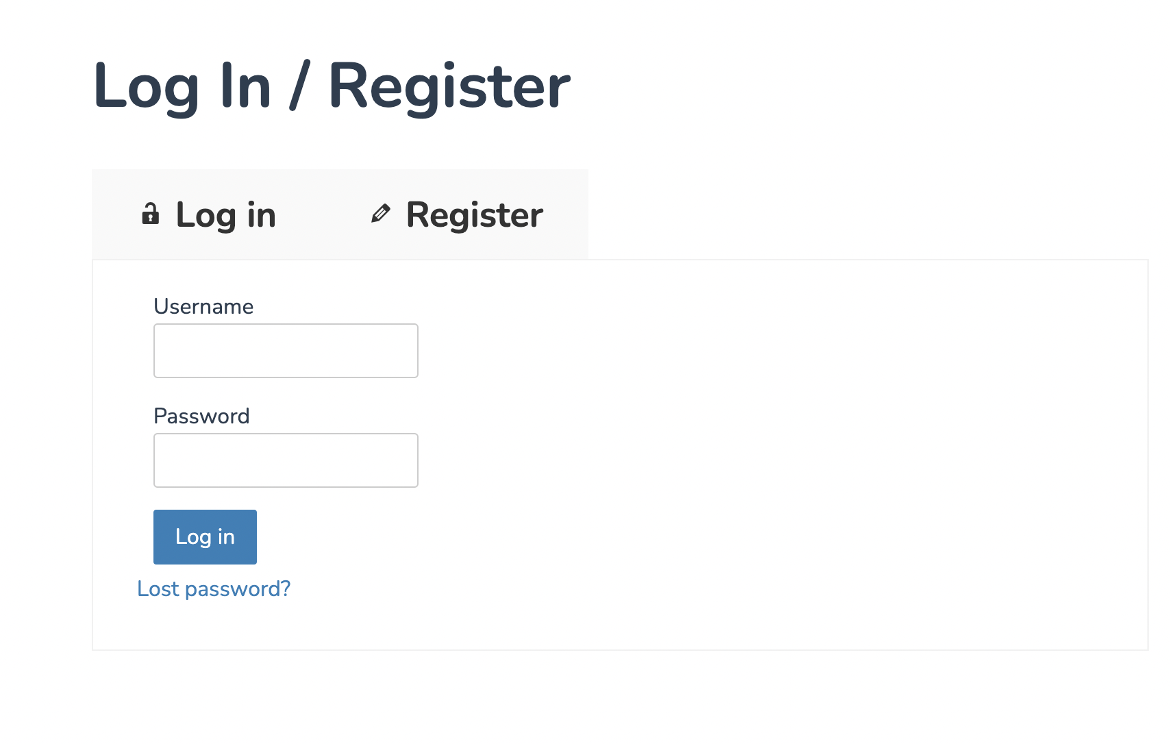 Login / Registration page