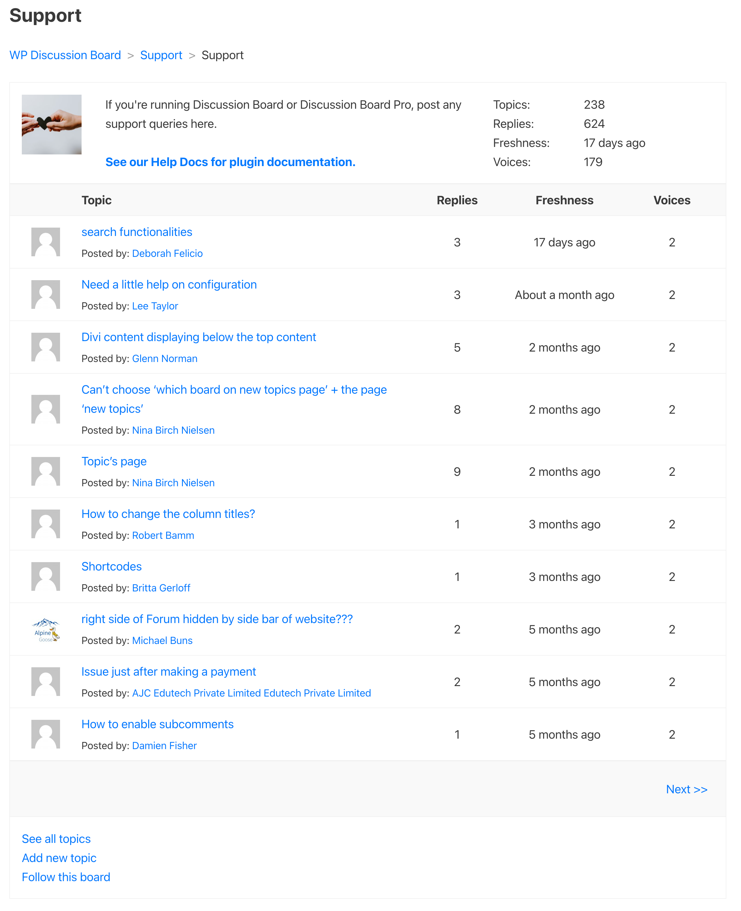 Classic Forum layout of Discussion Board list