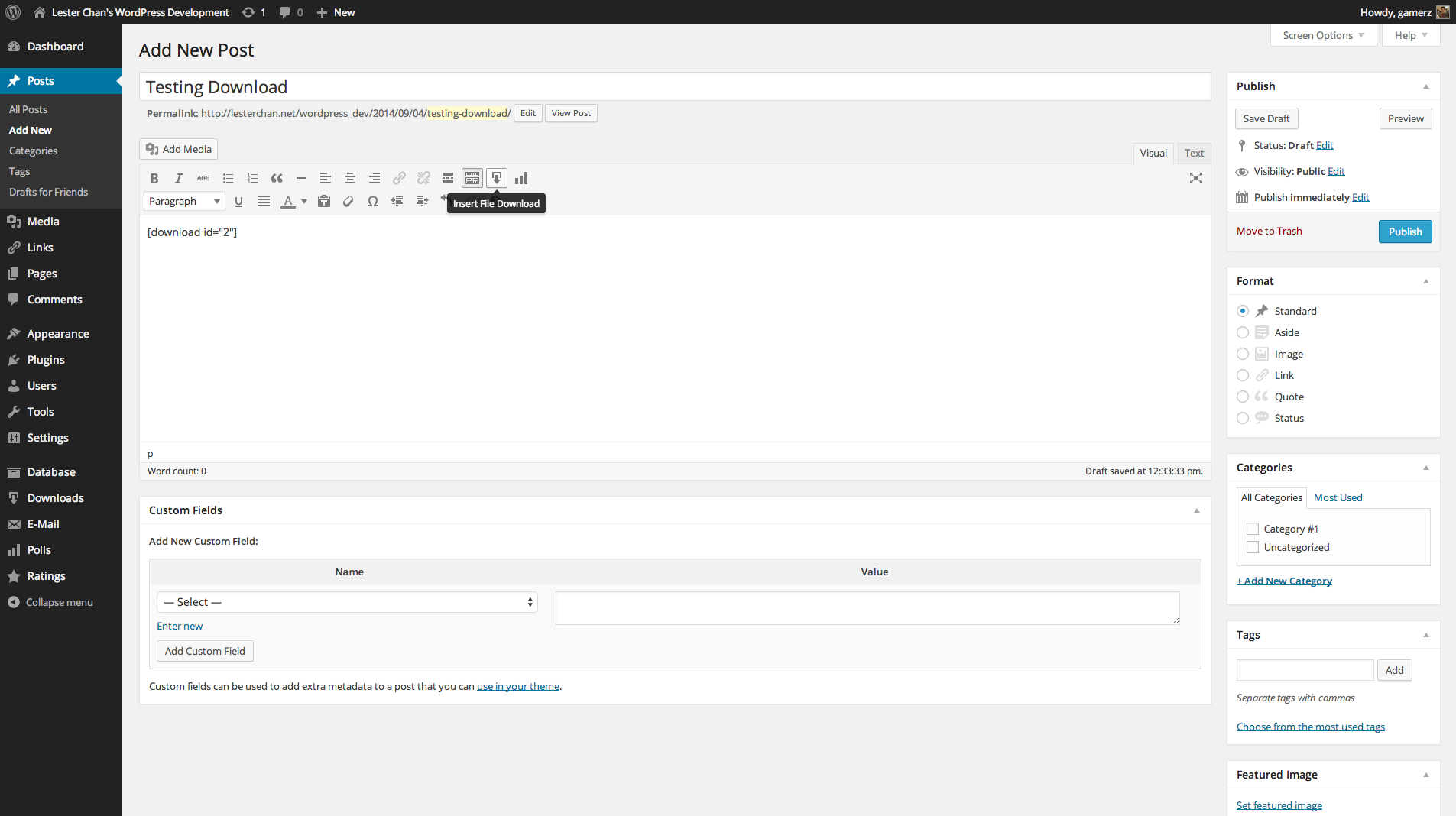 WP-DownloadManager's Screenshot: Admin - Downloads Embedded