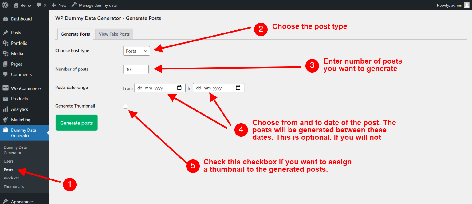 How to generate dummy posts.