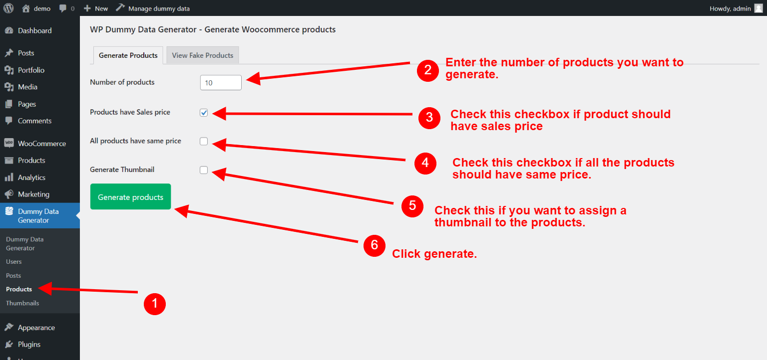 How to generate dummy woocommerce products.