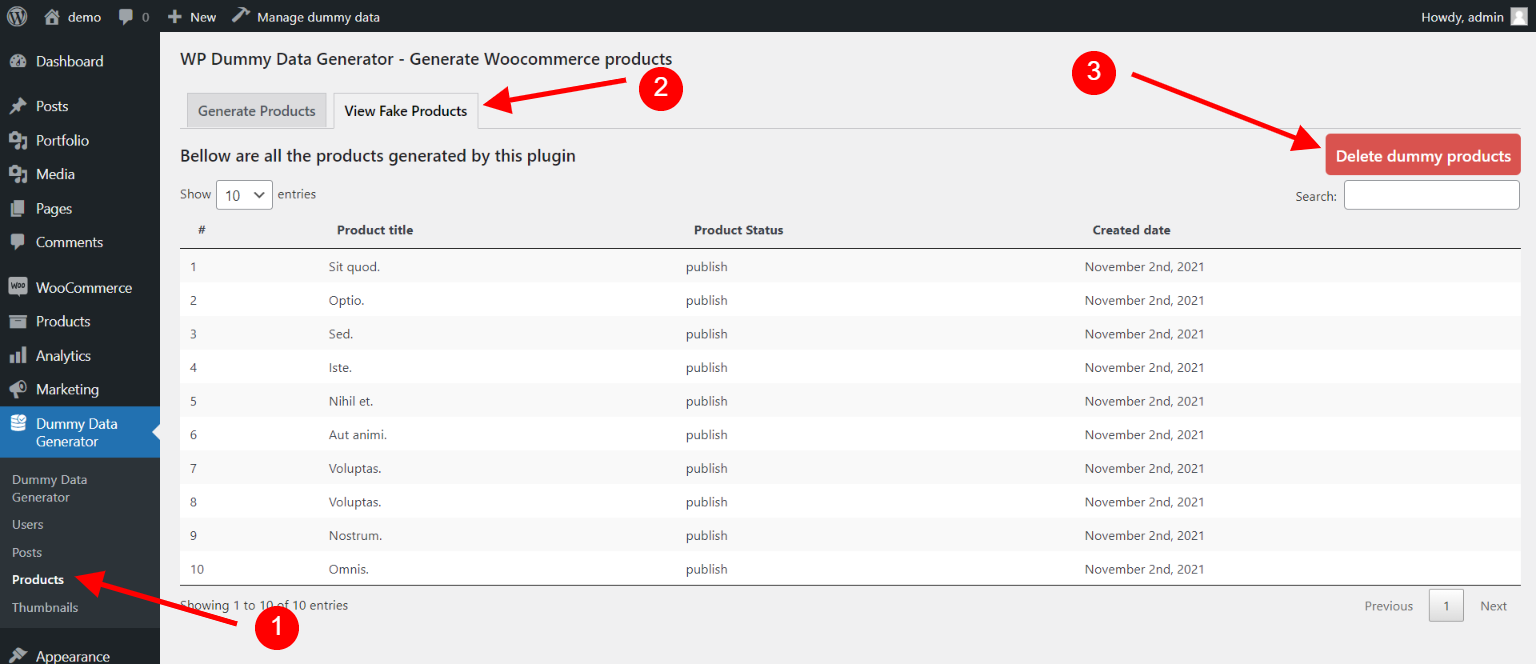 How to delete dummy woocommerce products.