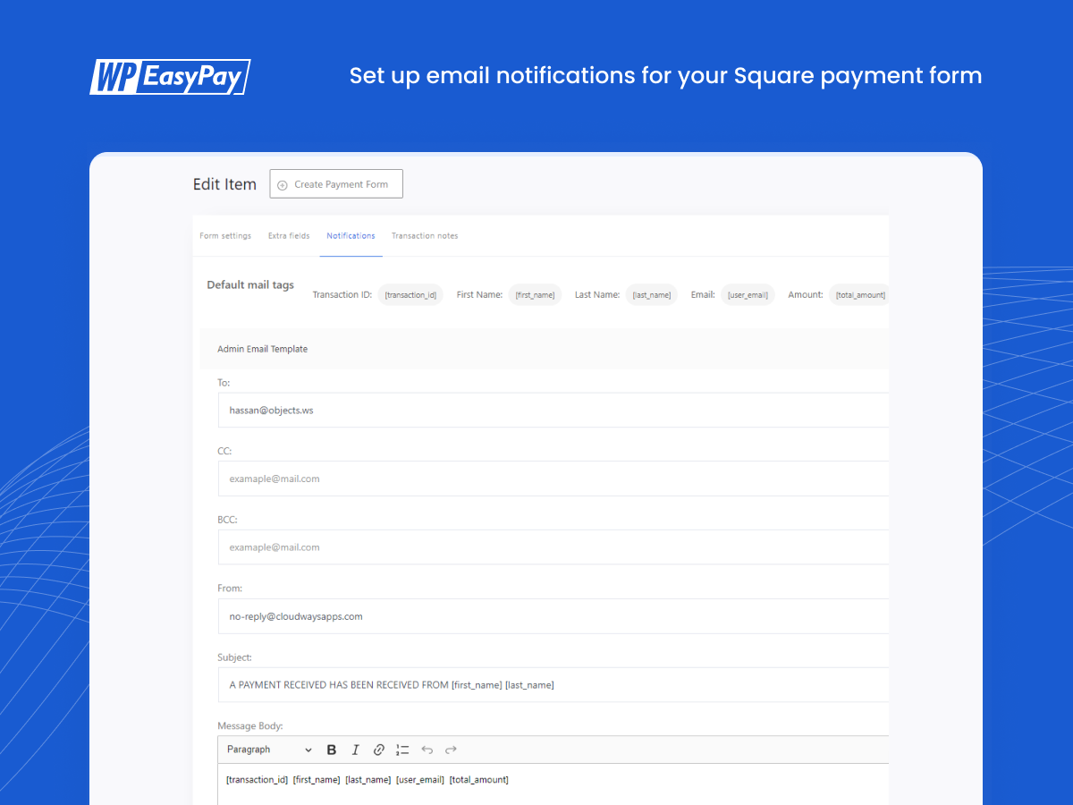 WP Easy Pay Modal Popup Square WordPress.