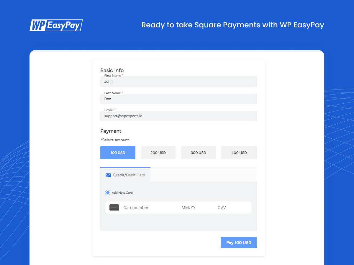 WP Easy Pay – Payment and Donation form Builder for Square