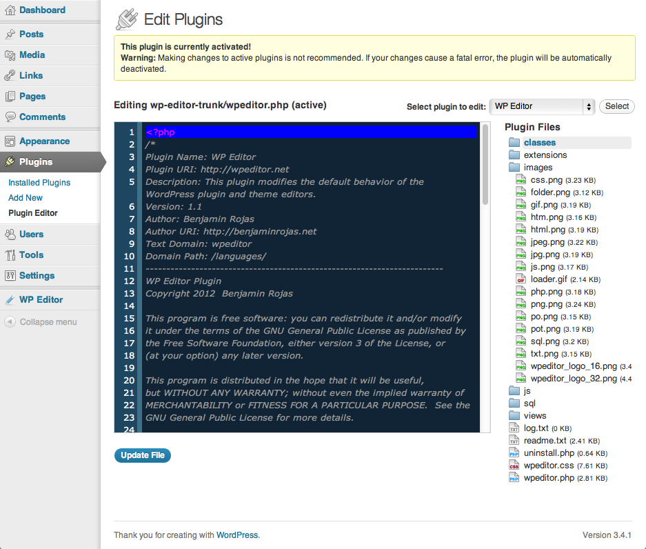 Updated plugin editor with Ajax file browser