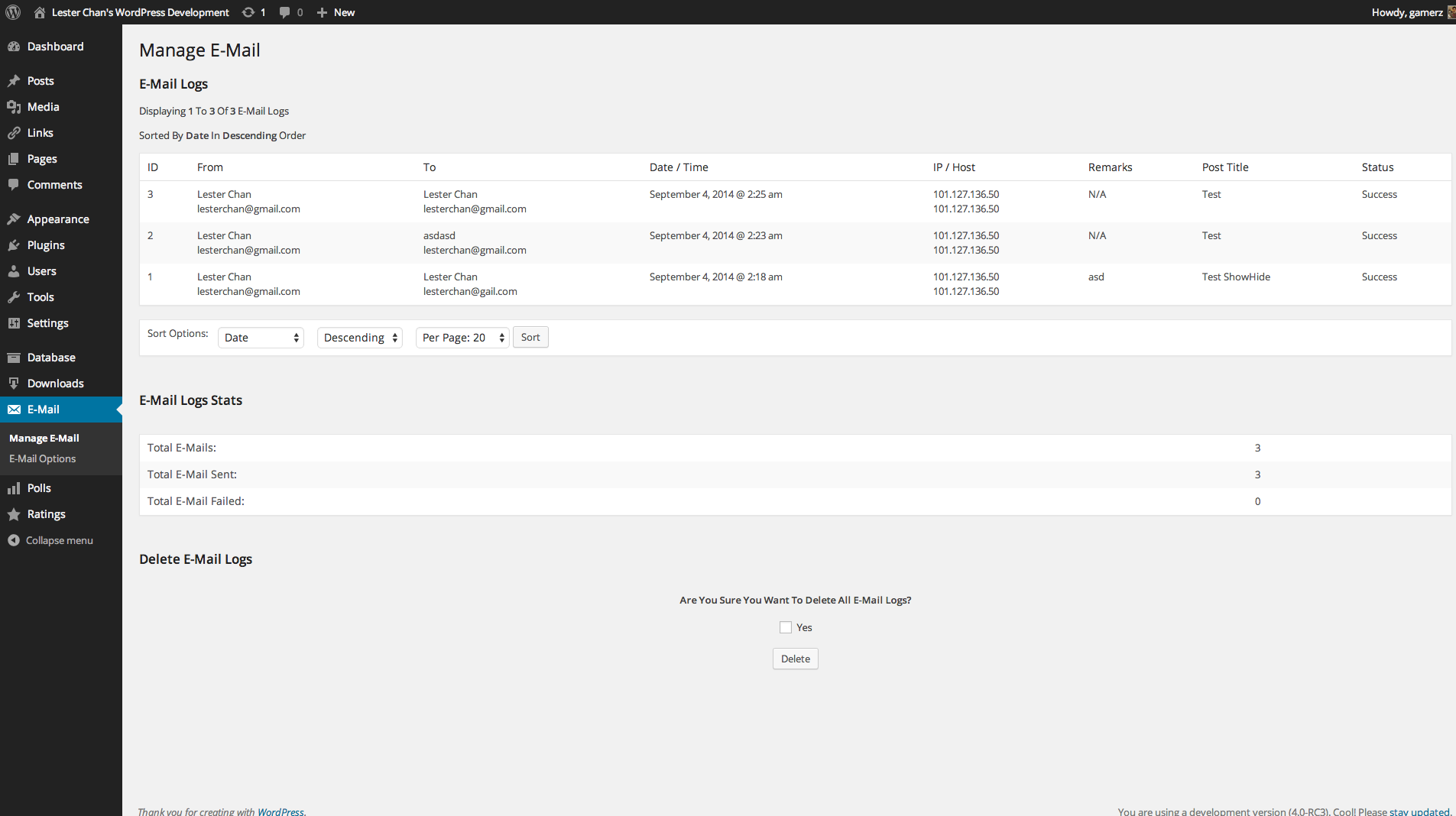 Admin - E-Mail Logs