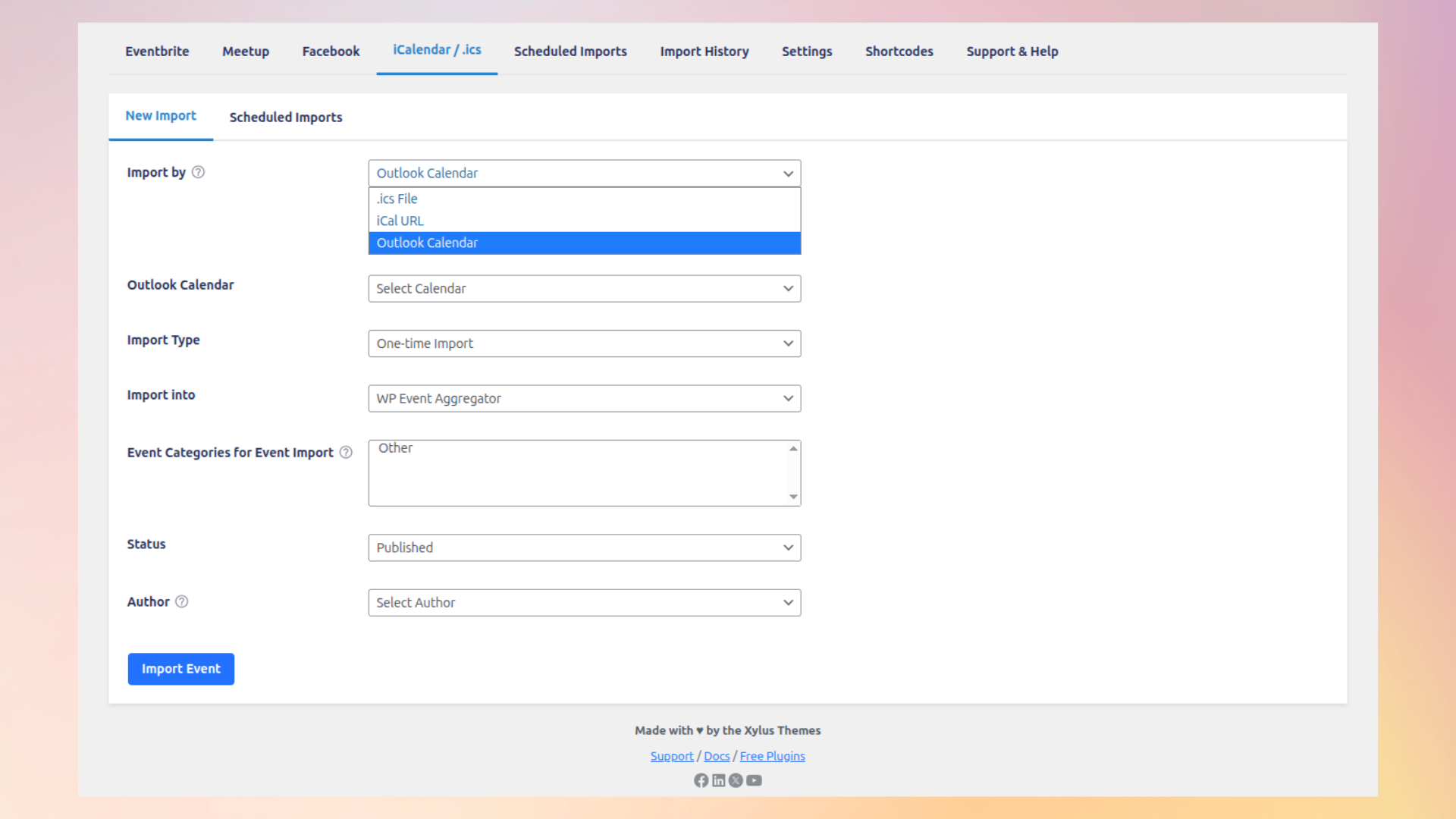 Import events from any iCal-compatible calendar.