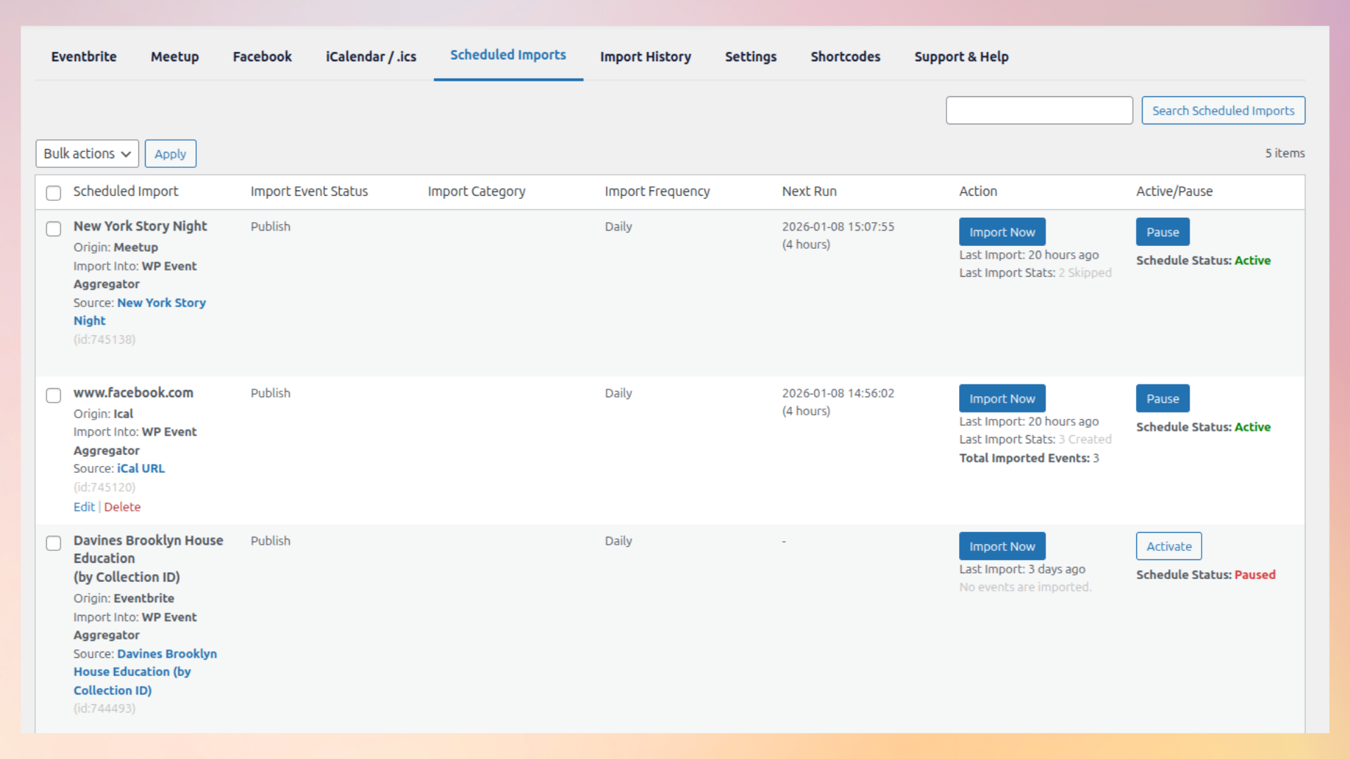 Schedule automatic imports at regular intervals (Pro).