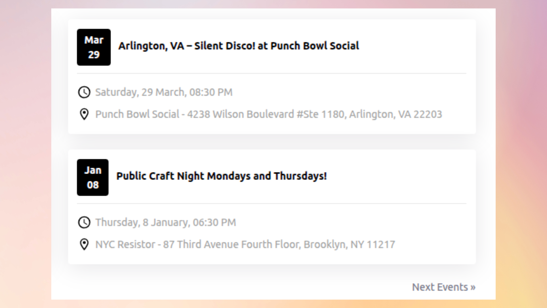 Display events with Shortcode Layout Style 3.