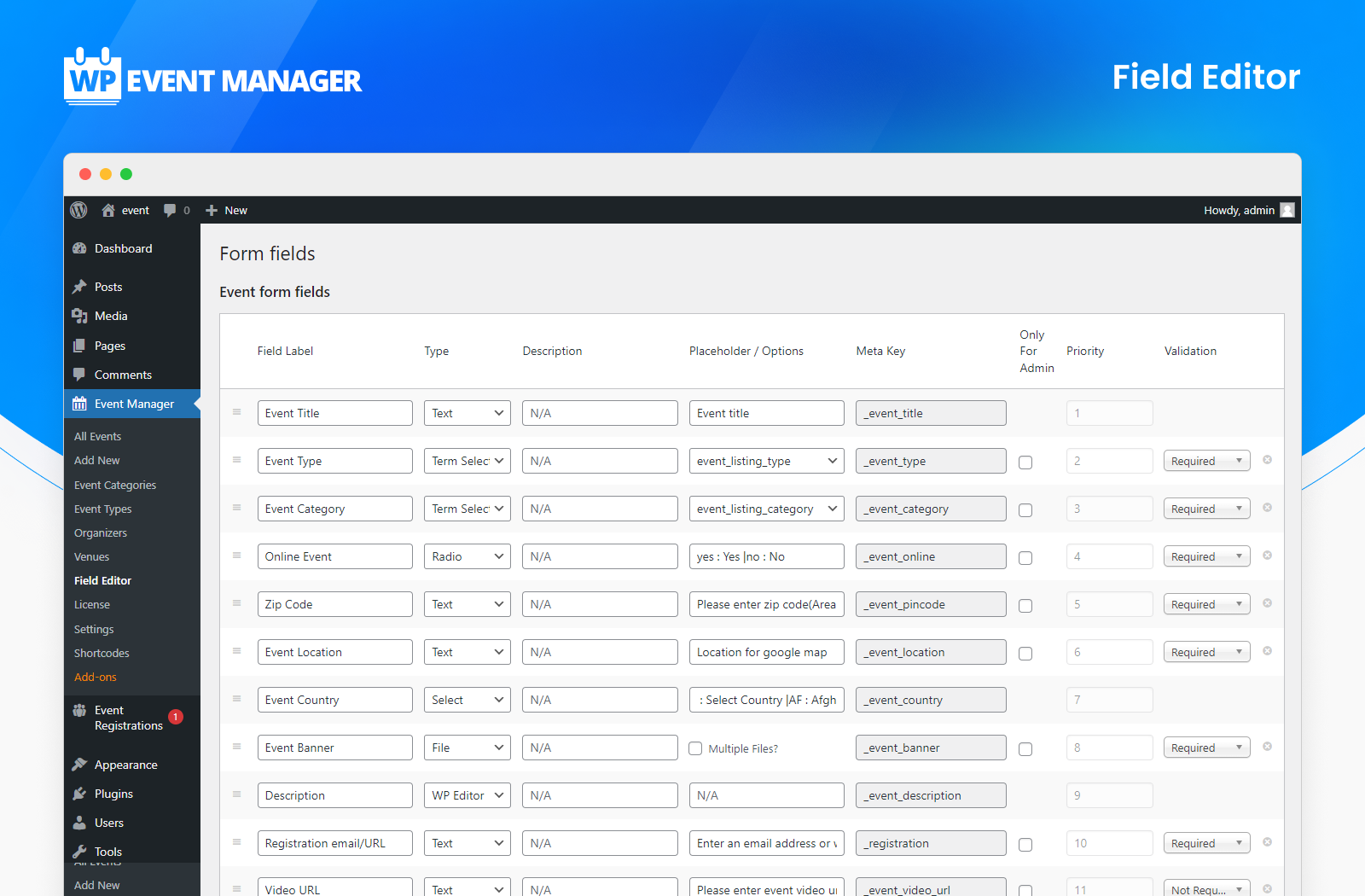 <p>Field Editor - Admin Panel</p>