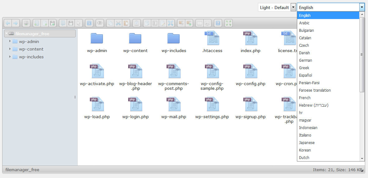 File Manager with Multiple Languages