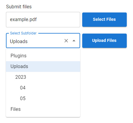 A screenshot of the plugin with subfolder selection.