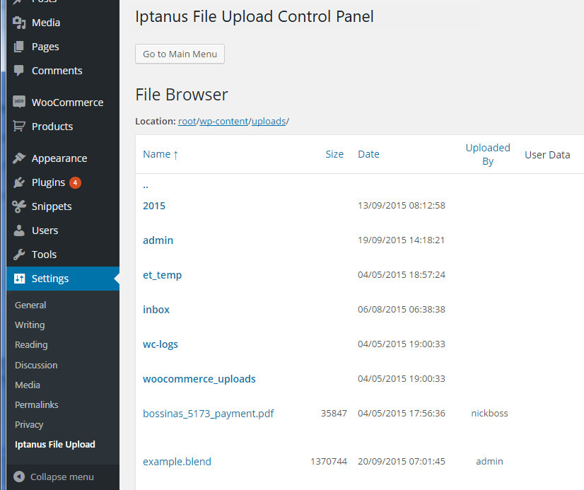Browse and search uploaded files from the WordPress dashboard.