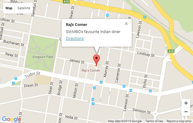 <code>[flexiblemap address="116 Beaumont Street Hamilton NSW Australia" title="Raj's Corner" description="SWMBO's favourite Indian diner" width="100%" height="400px" directions="true"]</code>