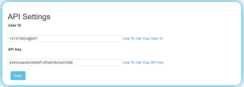User Id & API Key Settings