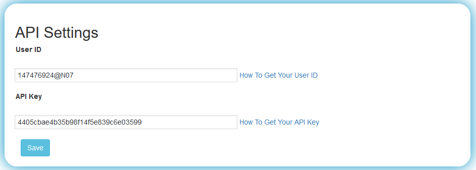 User Id &amp; API Key Settings