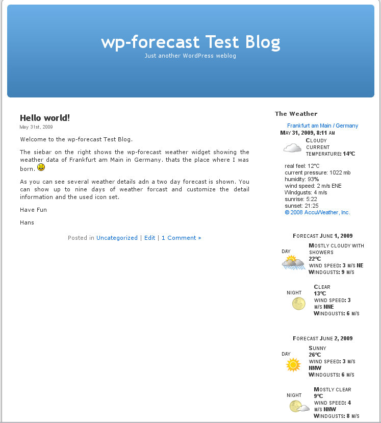 wp-forecast as a widget with two day forecast
