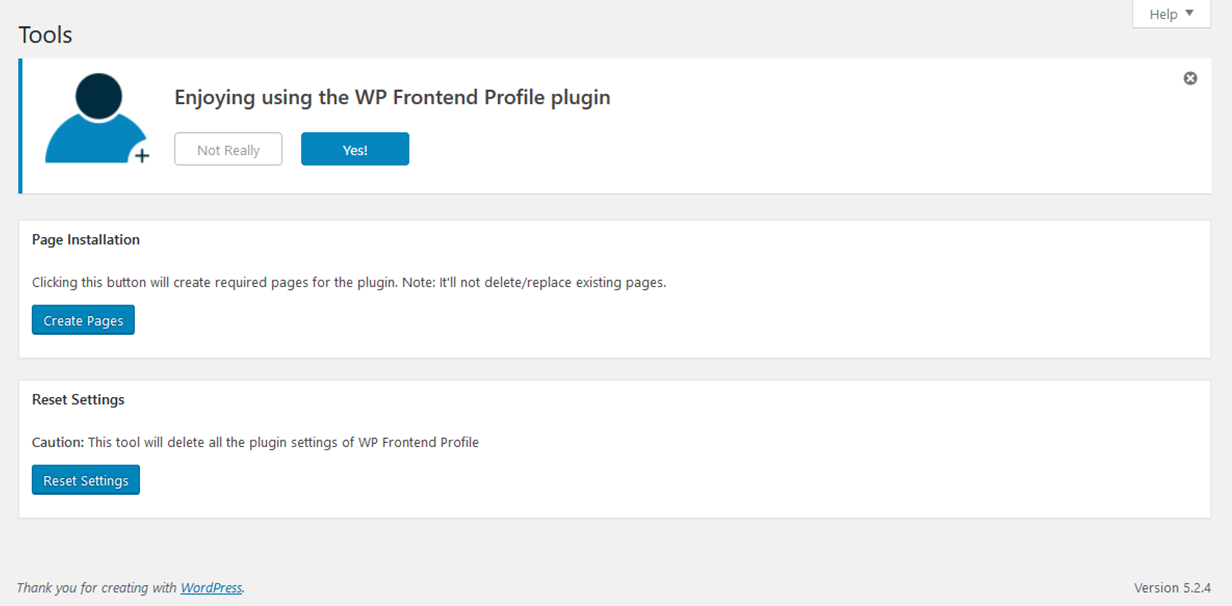 WP frontend profile tool area.