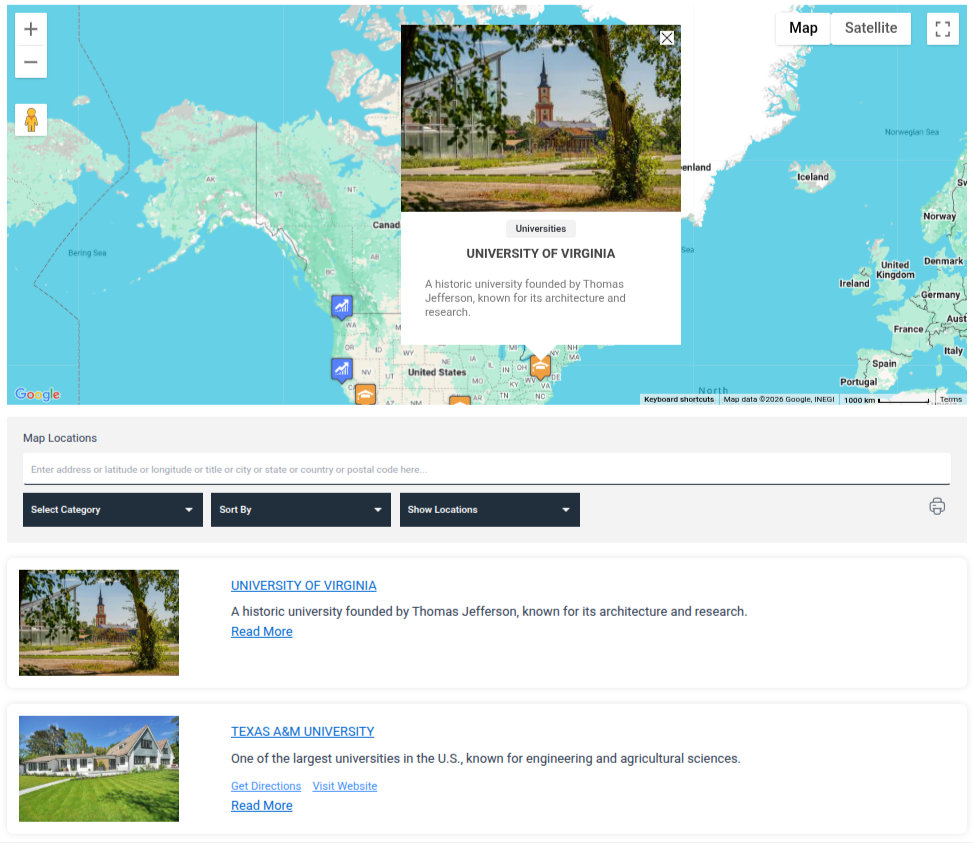Google Map Page – Add and manage maps using Google Maps as the provider