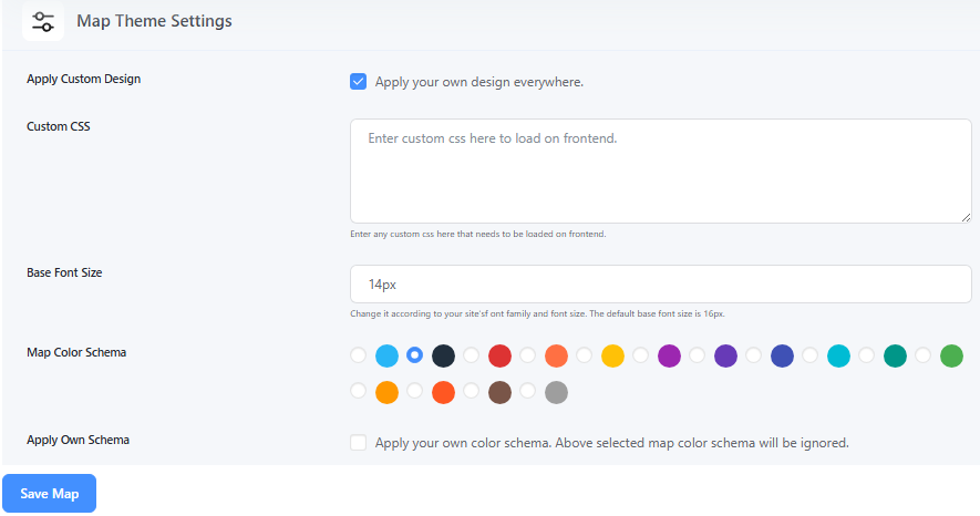 Map Theme Settings – Change the map appearance using pre-built themes or styles