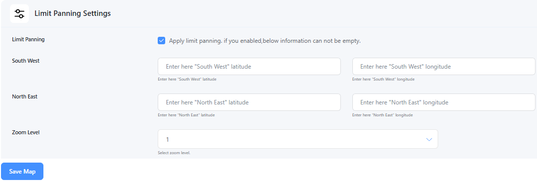 Limit Panning Settings – Restrict map movement beyond a certain boundary