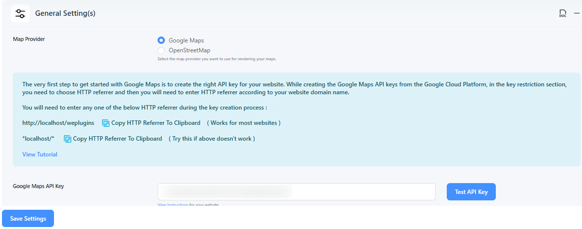 Google Map Provider Settings – Configure API keys and features for Google Maps