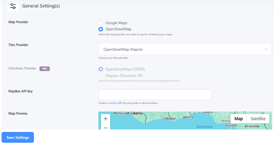 Open Source Map Provider Settings – Configure options for Leaflet/OpenStreetMap usage