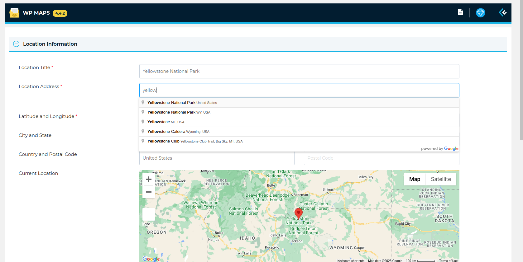 Manage locations page.