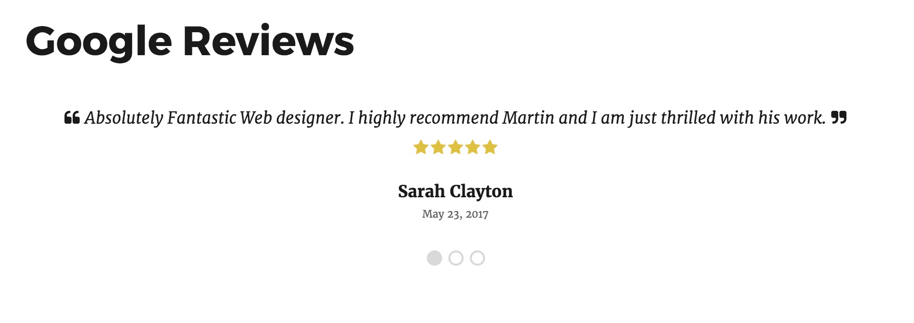 An example of the reviews display on the frontend